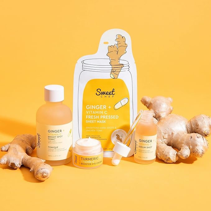 Sweet Chef Ginger + Vitamin C Spot Tonic - Ginger + Turmeric Facial Toner, Hydrates and Visibly Smooths Skin - Vitamin C Helps to Fade the Appearance of Dark Spots (130ml / 4.39 fl oz)