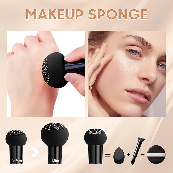 Air Cushion CC Cream Foundation - Mushroom Head BB Cream Face Makeup Moisturizing Concealer Brighten Long-Lasting, Even Skin Tone for All Skin Types (2 PCS Beige)