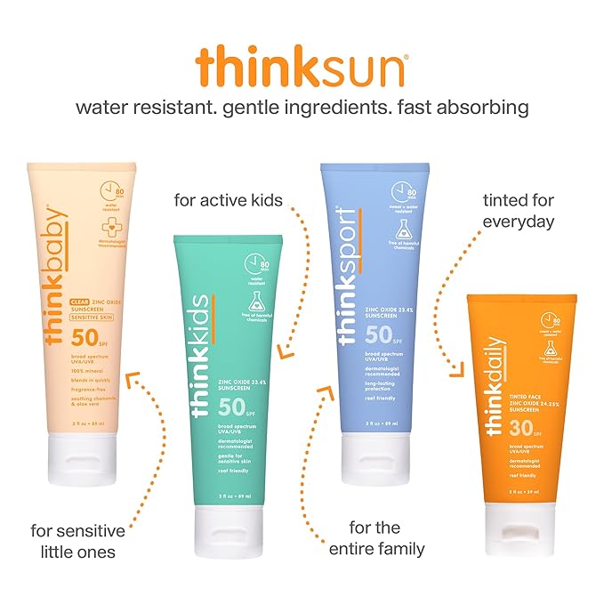 Thinkbaby Baby Sunscreen for Sensitive Skin, 3 Fl Oz, SPF 50 Clear Zinc Oxide Baby Mineral Sunscreen, Broad Spectrum UVA/UVB Protection, Natural, Water Resistant, Reef Safe, Vegan | Natural, Water Resistant, Reef Safe, Vegan