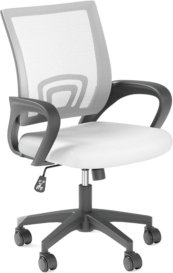 Home Office Chair, Ergonomic Mid-Back Mesh Desk Chair with Lumbar Support, Adjustable Swivel Rolling Design, Comfy Armrest for Work, Study, Gaming, Vanity (White, Single Chair)