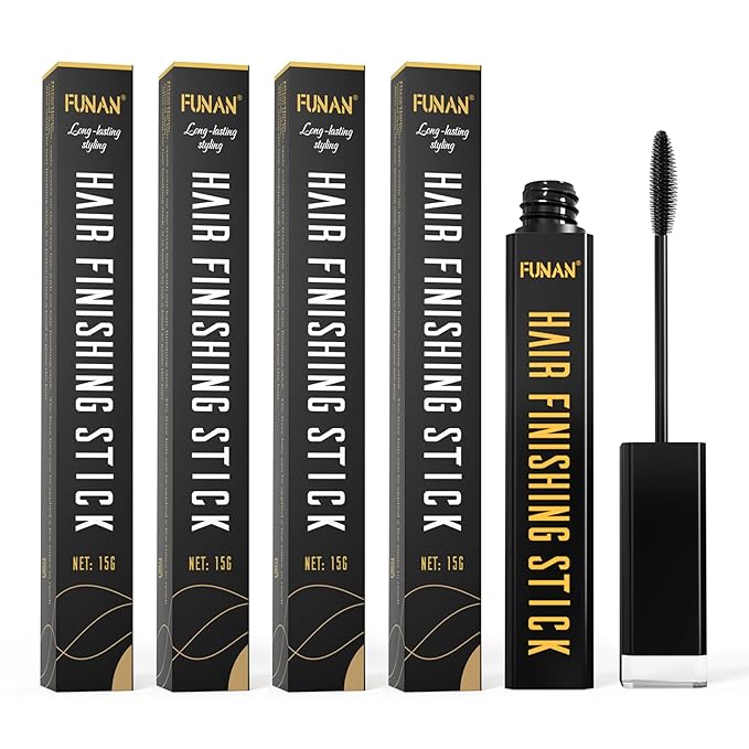 FUNAN Hair Finishing Stick, Flyaway Feel Stick Hair, Small Broken Hairs Finishing Cream, Non-Greasy and Non-Sticky Black（Pack of 4）