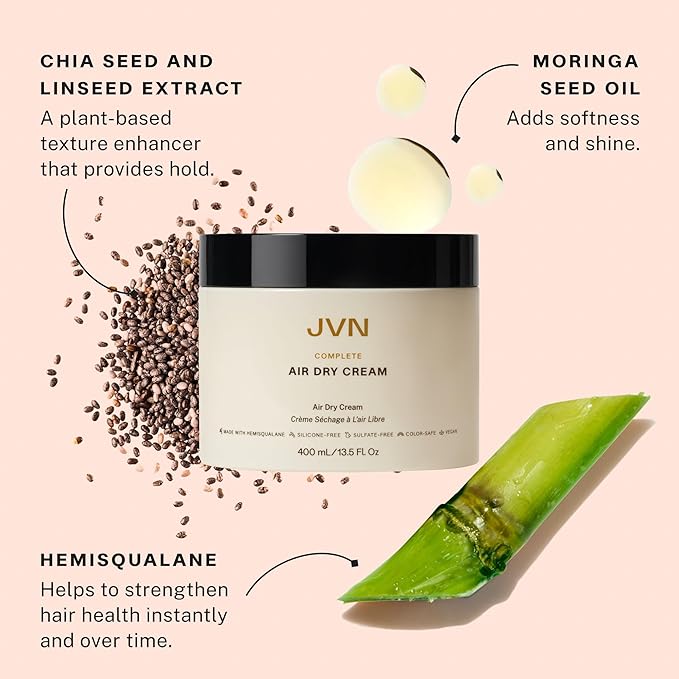 JVN No Heat Complete Air Dry Cream, 13.5 Fl Oz, Jumbo Size, Hair Smoothing Cream Enhances Your Natural Texture, Curl Cream and Wavy Hair Products, Haircare for Women and Men, Silicone Free