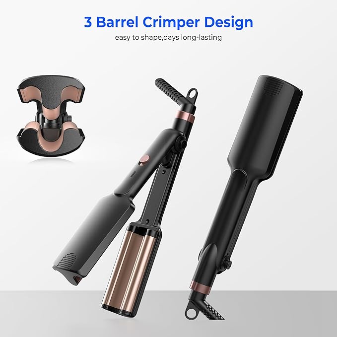 Crimper Hair Tool, Mini Hair Crimper for Women Heating up 390°F, Waver Curling Iron with Europe UK Adapter Plug, Double Voltage Crimping Iron for All Style (9.5 Inch/1.5 Inch)