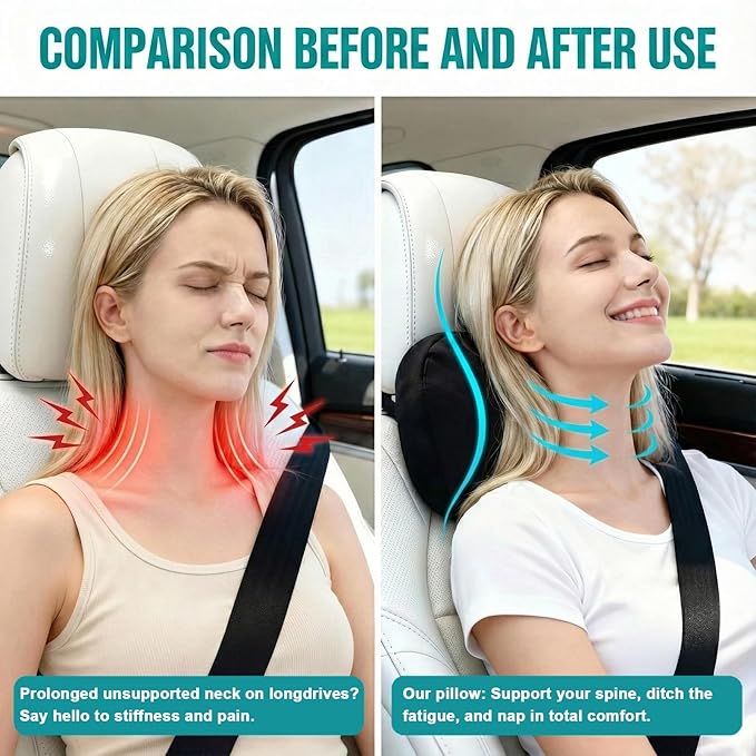 2PCS Car Pillow for Car Neck Pillow for Driving Seat Leather Neck Support Soft Cushion Back Support Head-Rests for Vehicle Sleeping with Elastic Adjustment Strap (Violet, Head)