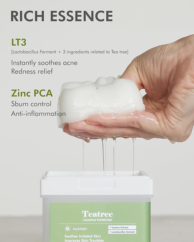 DERMAL Teatree Calming Toner Pad - Korean Toner Pad for Calming & Acne Improvement with Zinc PCA - Vegan Gauze Tencel Square Pads - Travel Kit 12 Pads, 3 Pack (Total 36 ea)