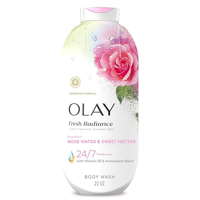 Olay Body Wash for Women, Fresh Radiance, 24/7 Skin-Loving Freshness, Visibly Radiant, Plant Based Cleansers, Vitamin B3 & Antioxidant Blend, All Skin Types, Rose Water & Sweet Nectar Scent, 22 fl oz