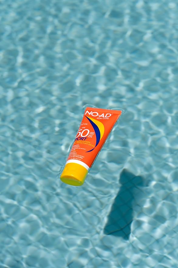 NO-AD SPF 50 SPORT Sunscreen Lotion | Hypoallergenic | Broad Spectrum UVA/UVB Protection | Water Resistant | Octinoxate & Oxybenzone Free with moisturizing Vitamin E and Aloe 3oz | Travel size