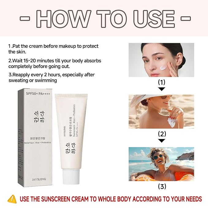 Relief Sun Organic Sunscreen SPF50, Relief Sun Rice Probiotics SPF50+, Korean Sunscreen PA++++ for All Skin Types and UV Defense, Nourishing Skin Protection, Moisturizing Skin Care 1.7 fl oz/50 ml