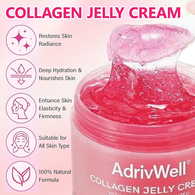 Collagen Jelly Cream,Korean Face Moisturizer with Niacinamide&Freeze-Dried Hydrolyzed Collagen,Glow Hydration & Anti-Aging Skincare for Fine Lines,& Dullness,24 Hour Hydration(3.71 fl.oz.)