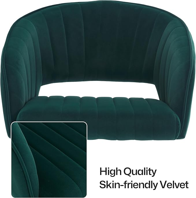 Home Office Swivel Desk Chair, Modern Velvet Vanity Chair, Height Adjustable Armchair with Gold Base, Ergonomic Office Chair for Task Study Computer Room, Dark Green