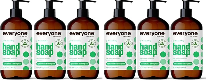 Everyone Liquid Hand Soap,12.75 Ounce,Spearmint and Lemongrass,Plant-Based Cleanser with Pure Essential Oils,(Pack of 6)