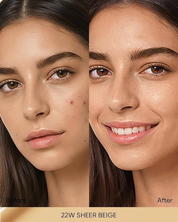 Full Coverage Cushion Foundation #22W Sheer Beige| Satin Glow Finish, Oil-Control & Waterproof, Buildable Tattoo Cover Cushion for All Skin Types