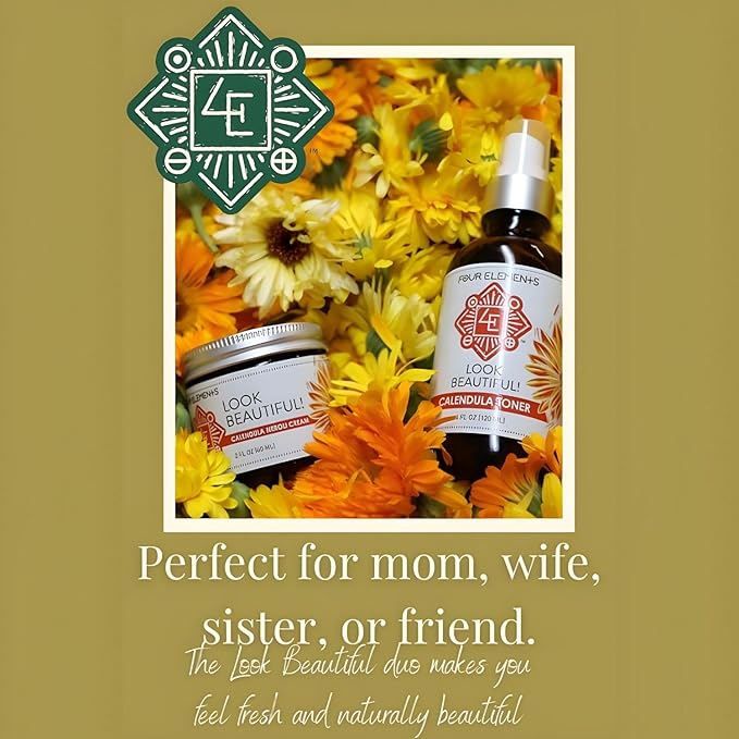 Four Elements 4E Look Beautiful! Calendula Toner, 4 FL OZ - 1st Place Winner in The Luscious Cream and Lotions Category at The International Herb Symposium Product Contest 2023