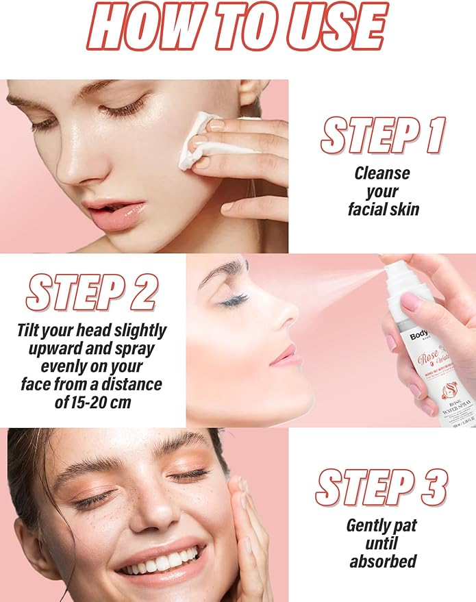 Rose Water Spray for Face Made Without Dyes or Alcohol,Refreshing Facial Mist for Glowing Skin with Rose, All Skin Types 3.38 fl oz