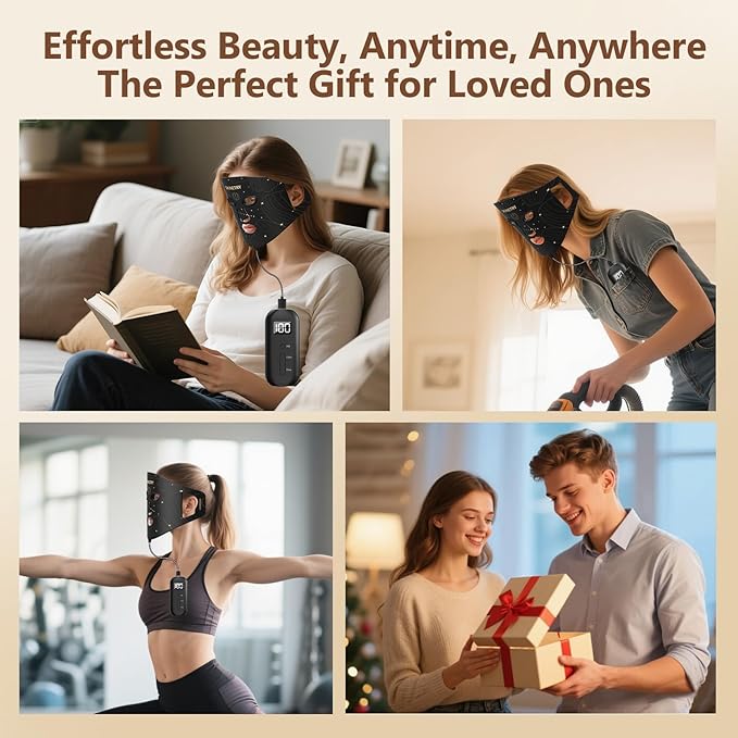LED Face Mask Light Therapy, Portable Red Light Therapy for Face,7 Light Modes with 2000mAh Rechargeable Remote, 324 LEDs for Radiant Glow, at Home