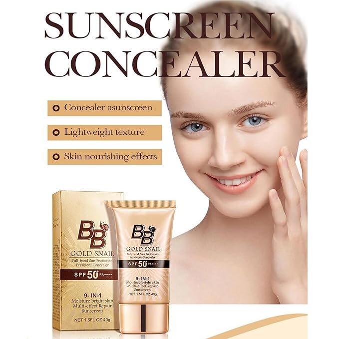 BB Cream SPF 50 Foundation, Snail BB Cream Tinted Moisturizer with SPF for Face, Medium Buildable Coverage Foundation BB Cream Lightweight Long-Lasting Waterproof Color Correcting Cream