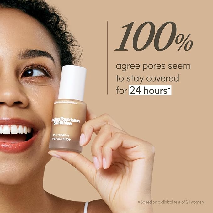 THE FACE SHOP Ink Lasting Liquid Foundation, Full Coverage, 72‑Hour Wear Semi‑Matte Finish, Makeup with Bakuchiol, N610 Pecan, 0.84 Fl. Oz.