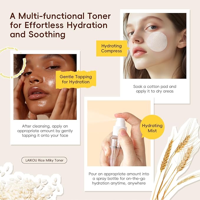 Rice Toner for Face, Rice Extract Milky Toner for Women Daily Hydrating Facial Essence Hydrating & Soothing Skincare, Gentle Nourish Soft & Supple Skin, Balance Skin Barrier