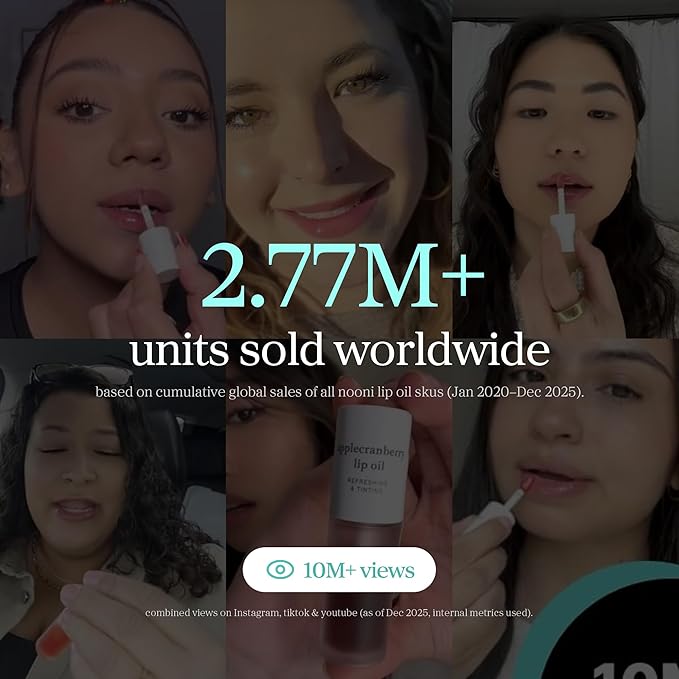 NOONI Korean Lip Oil - Applemint | Long-Lasting, Moisturizing, Plumping, Revitalizing for Dry Lips, Waterproof, No Peel Off, Hydrating, Nourishing Crystal Clear Lip Stain, 0.12 FL Oz
