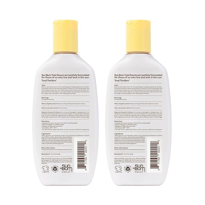 Sun Bum Cool Down Aloe Vera Lotion Vegan After Sun Gel With Cocoa Butter To Soothe and Hydrate Sunburned Skin, 8 oz (Pack of 2)
