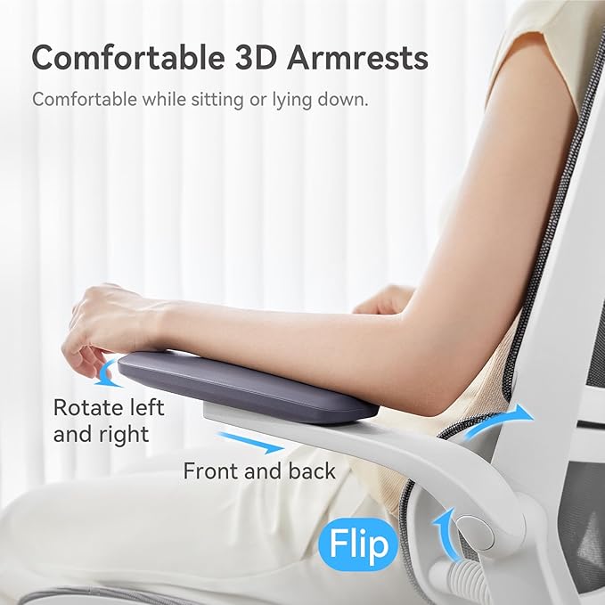 SIHOO M59AS Ergonomic Office Chair, Desk Chair with 3D Flip-up Armrests, Computer Chair with Dual Back Design and Adaptive Dynamic Lumbar Support Grey