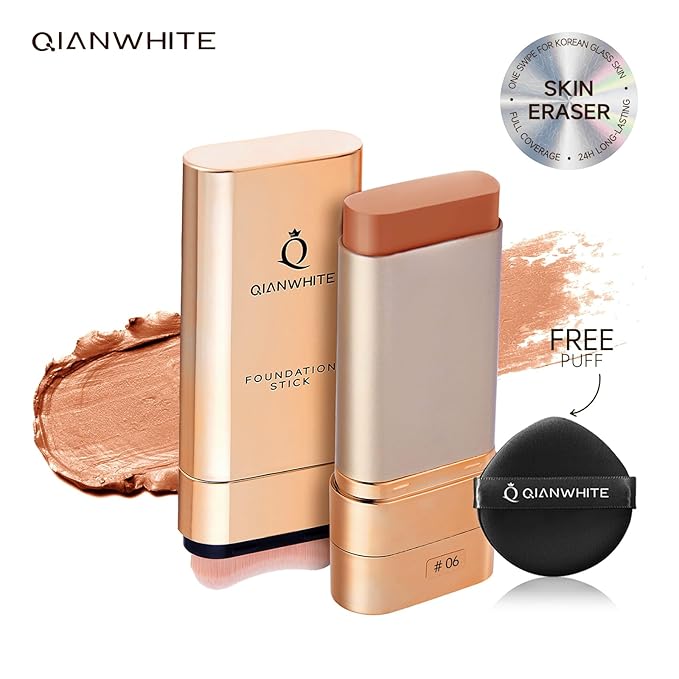 Foundation Stick Waterproof Natural Nude Makeup, Full Coverage Korean Makeup Skin Tint With Brush for All Skin(DEEP COOL,0.7 Oz / 20g)