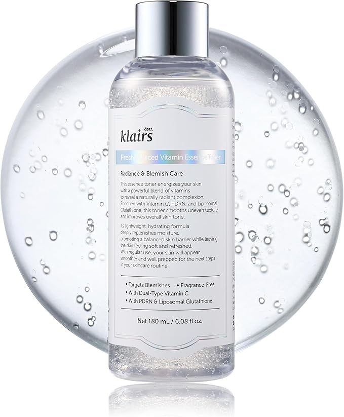 DearKlairs Freshly Juiced Vitamin C Toner with Vegan PDRN and Niacinamide, 6-Layer Dark Spot Care, Non-Sticky Fragrance Free Essence Toner for Sensitive Skin, 6.08 Fl Oz