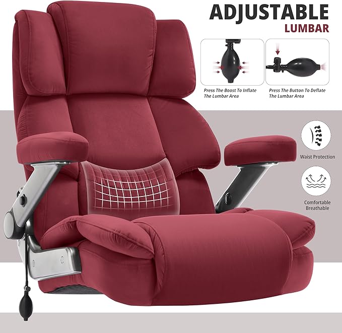 Fabric Big and Tall Office Chair 700lbs-High Back Executive Cloth Computer Chair with Adjustable Lumbar Support 3D Flip Arms Plus Size Rubber Wheels-Extra Wide Large Desk Chairs, Heavy Duty Metal Base