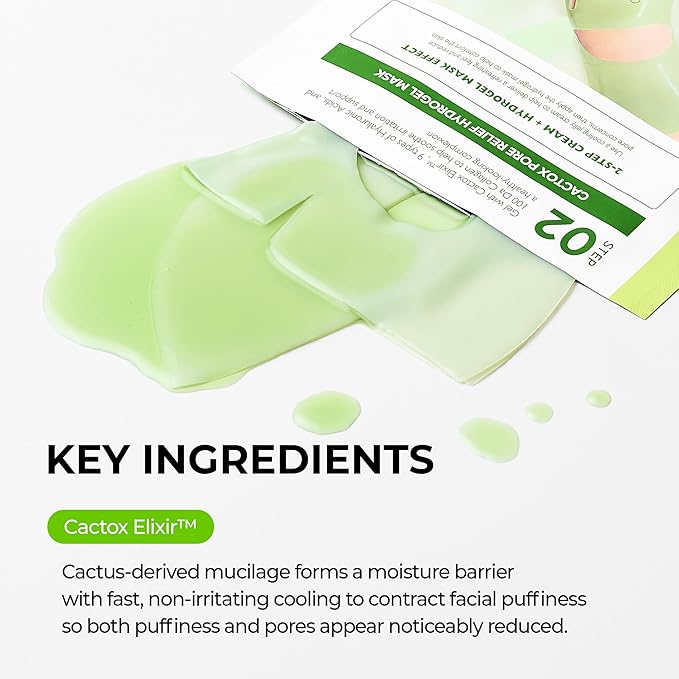 Dr.Melaxin CACTOX DE-PUFFING PORE TOX GEL MASK 4EA with Cactus Cooling Reduce Puffiness & Pore Tightening for Visible Pore Care Skin Repair