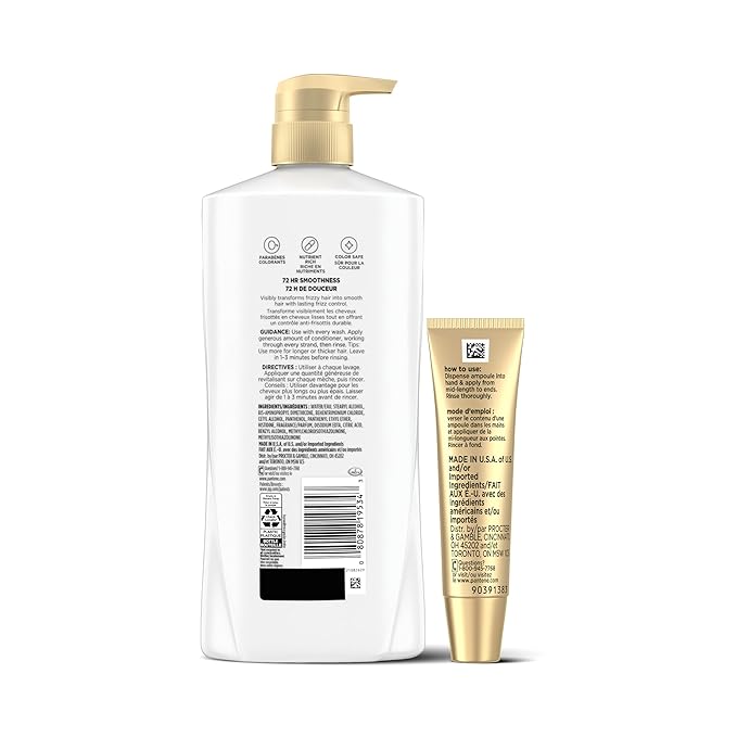 Pantene Conditioner, Smooth and Sleek - Frizz Control with Antioxidants, Nourishing for All Hair Types - Curly, Dry, Color-Treated, 25.1 Oz Each, + Miracle Rescue Shot (0.5 Oz), 2 Count (Pack of 2)
