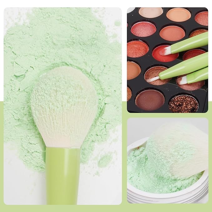 Green Makeup Brush Set – 18PCS Makeup Brushes with 2 Sponges & Travel Bag, Soft Cosmetic Brushes for Foundation, Powder, Blush, Eyeshadow – Professional & Beginner Beauty Brush Kit for Women