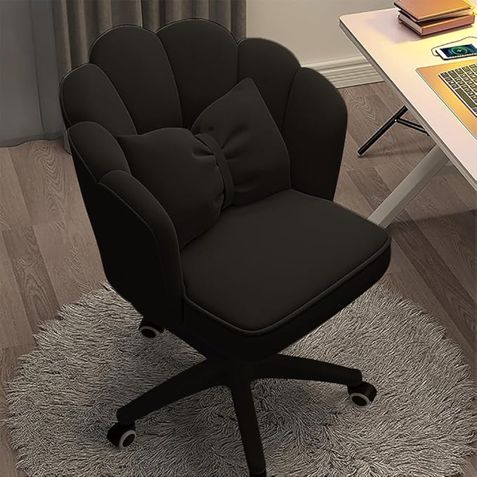 Vanity Chair with Wheels Velvet Petal Desk Chair Upholstered Tufted Home Office Chair for Women Girls, Height Adjustable Makeup Task Chair for Bedroom Living Room