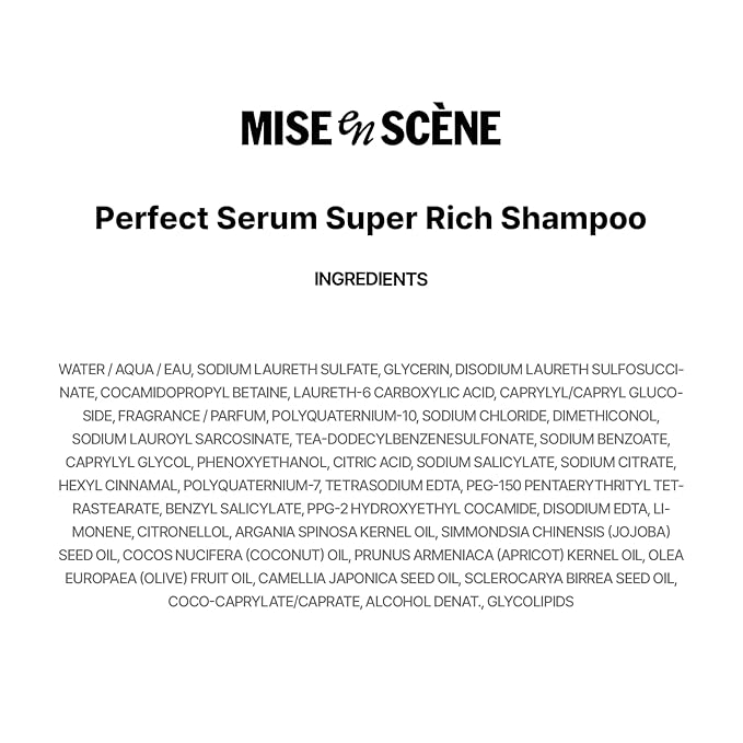 Mise En Scene Perfect Serum Super Rich Shampoo | Korean Shampoo for Severely Damaged Hair | Anti-Frizz, Hydrating, Nourishing | Korean Hair Care with Moroccan Oil, Jojoba Seed | 17.92 Fl Oz