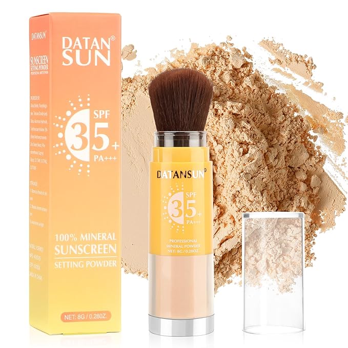 2 IN 1 Powder Sunscreen For Face【SPF 35】【Oil Control】【Lightweight】Matte Finish Mineral Sunscreen Setting Powder For All Skin, 03-Light