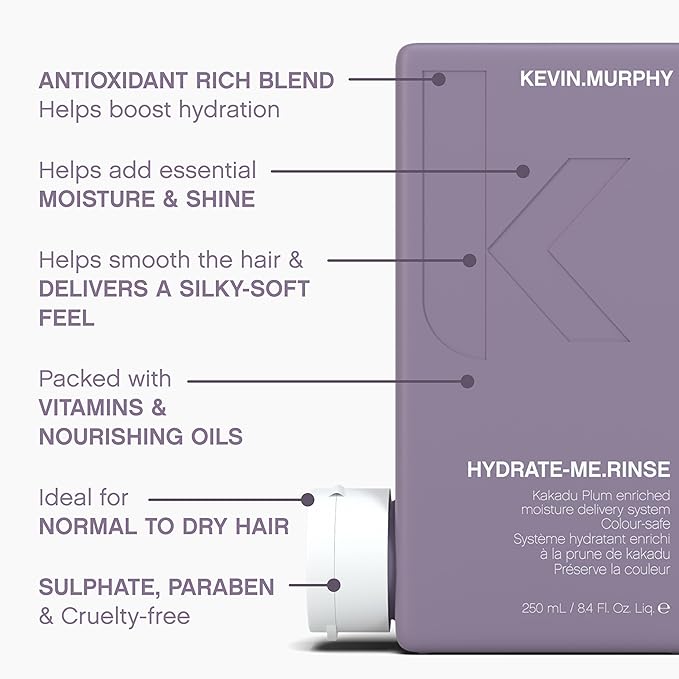 KEVIN.MURPHY HYDRATE-ME.RINSE - Moisturising Conditioner - For Normal & Dry Hair - Hair Repair - Colour Safe Conditioner - With Antioxidant Blend & Kakadu Plum - 250 mL / 8.4 fl oz (Pack of 2)