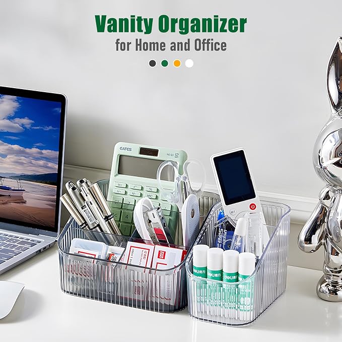 Amber Makeup Organizer, Makeup Brush Holder 8 Cups for Vanity, Bathroom Countertop Organizer, Dresser Cups for Cosmetic Display, Skincare Stroage, Perfume Stand, Toiletry