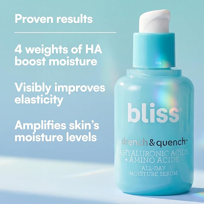 Bliss Drench & Quench Hyaluronic Acid Serum – Hydrating Face Serum with Amino Acids – Deep Moisture, Plumps & Smooths Dry, Sensitive Skin – 1 Fl Oz