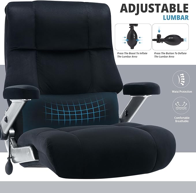 Big and Tall Office Chair 700lbs- Fabric High Back Executive Computer Chair with Adjustable Lumbar Support 3D Flip Arms Plus Size Rubber Wheels- Extra Wide Large Desk Chairs, Heavy Duty Metal Base
