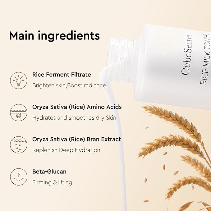 Rice Skin Toner Deep Hydrating Soothing Toner, Create Glass Skin Contains Niacinamide, Ceramides, Rice Bran Extract, Panthenol, Fragrance-Free, Cruelty-Free, Vegan, Suitable for All Skin Types