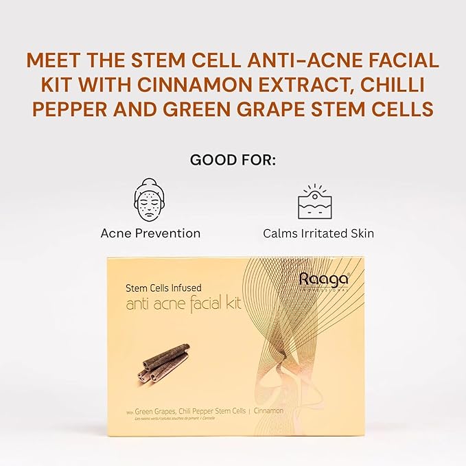 Raaga Professional Anti Acne Single Use Facial Kit | 6-Step Skincare Set At Home | Includes Cleanser, Scrub, Toner, Serum, Massage Cream & Face Mask | Hydrates Skin | 61g/2.15 Oz