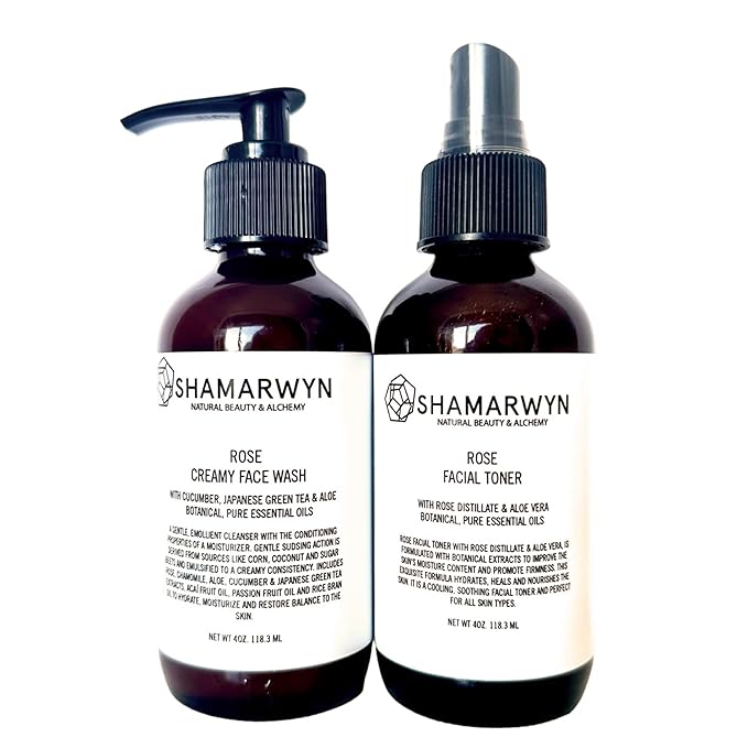 Rose Skin Care Set – Creamy Botanical Face Wash & Hydrating Facial Toner – Natural-Organic Duo for Cleansing, Toning & Nourishing – Ideal for Sensitive & Mature Skin, 4oz Each