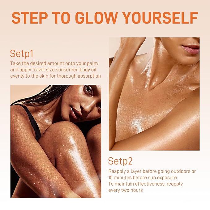 SPF 30 Sunscreen Body Glow Oil – Rose Gold Mica & Coconut Oil, Broad Spectrum Water Resistant Moisturizer, Lightweight Shimmer for Beach & Daily Use(Rose)