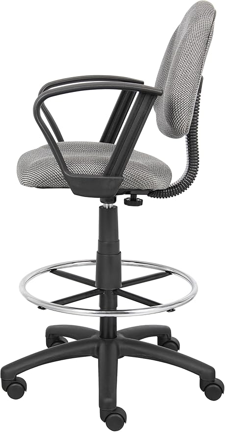 Boss Office Products B1617-GY Ergonomic Works Drafting Chair with Loop Arms in Grey