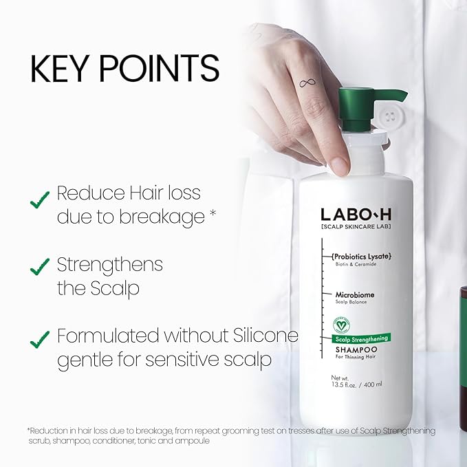 LABO.H Scalp Strengthening Shampoo for Hair Growth & Anti-Loss | Vegan Ceramide Haircare Routine with Rosemary Oil, Biotin and Caffeine, Paraben Free, Korean Hair Care, 13.5 Fl. oz.