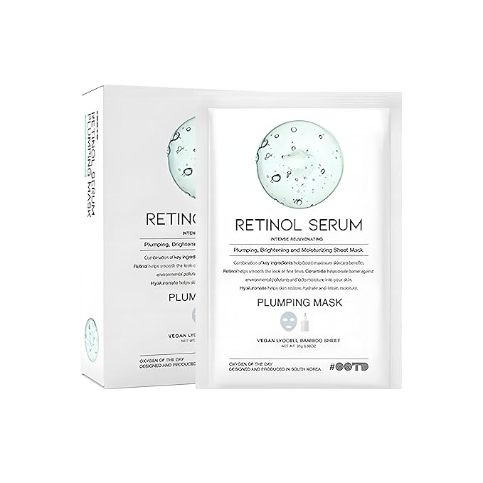 Rejuvenating Retinol Sheet Mask Korean Vegan Wrinkle Lifting, Plumping and Moisturizing Sheet Mask, Retinol, Ceramide, Hyaluronate 10EA