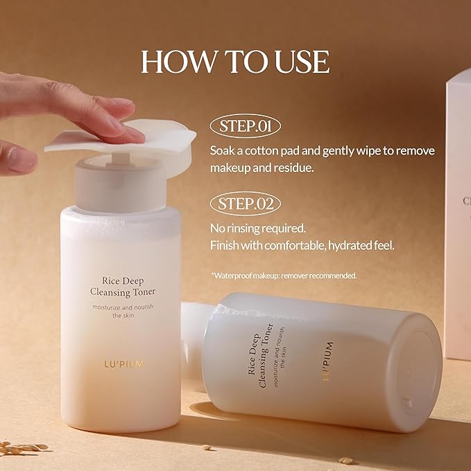 LU'PIUM Rice Deep Cleansing Toner – 81% Rice Bran Water Micellar Formula for Pore Purifying and Hydration with 7 Types of Hyaluronic Acid, Korean No-Rinse Skincare Toner