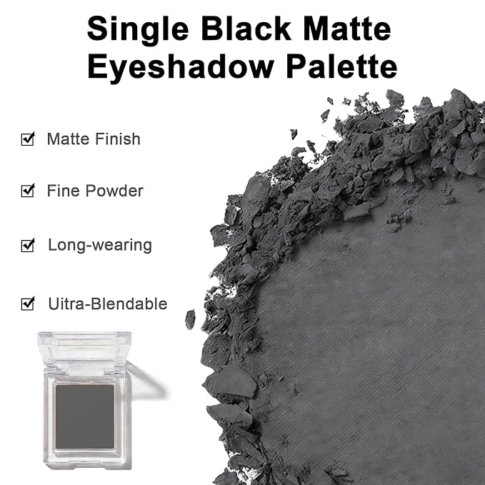 Matte Black Single Eye Shadow Palette Makeup, Neutral Powde Eye Shadow for Women, Eye Brightener Eye Shadow Primers, Monochrome Natural High Pigment Mini Eyeshadow, sombras para ojos