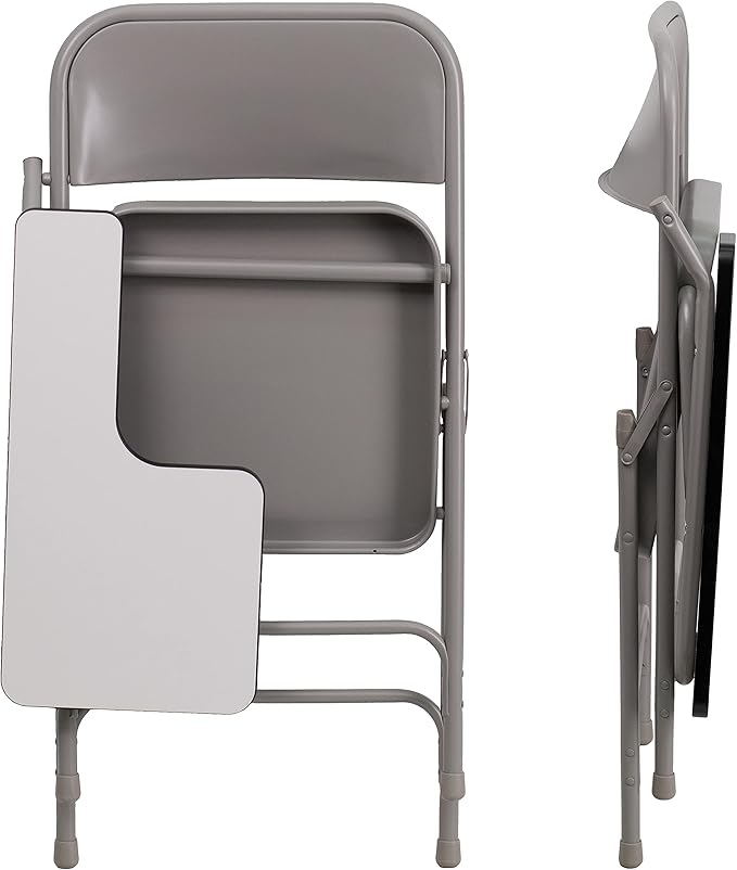 Flash Furniture Rutherford Steel Folding Chair with Right Handed Tablet Arm, Commercial Foldable Conference Room Tablet Arm Chair, Set of 2, Gray