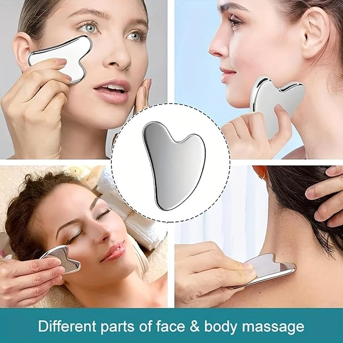 2Pcs Stainless Steel Gua Sha Facial Tools Guasha for Face - Stainless Steel Gua Sha Tool - Massager Tool for Jawline & Chin,Fascia Massage Tool for Face Massage, Lymphatic Drainage Massager