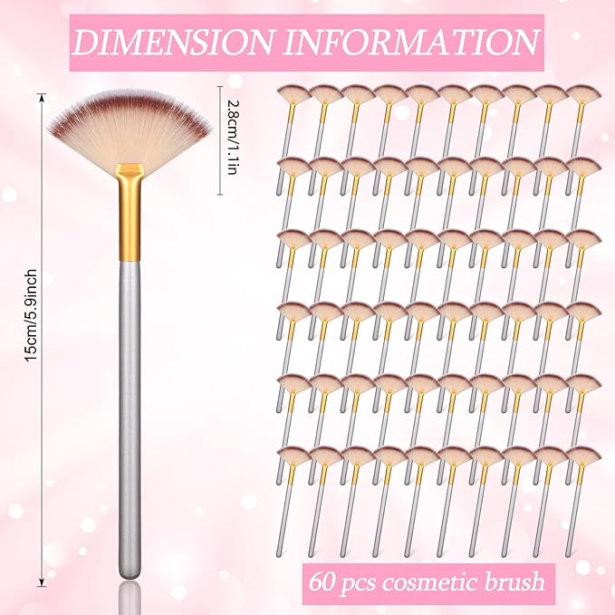 60 Pcs Fan Facial Brushes Fan Mask Soft Facial Applicator Brushes Acid Brush Cosmetic Makeup Blush Applicator Tools for Esthetician Eyeshadow Peel Mud Cream(Champagne, Black)